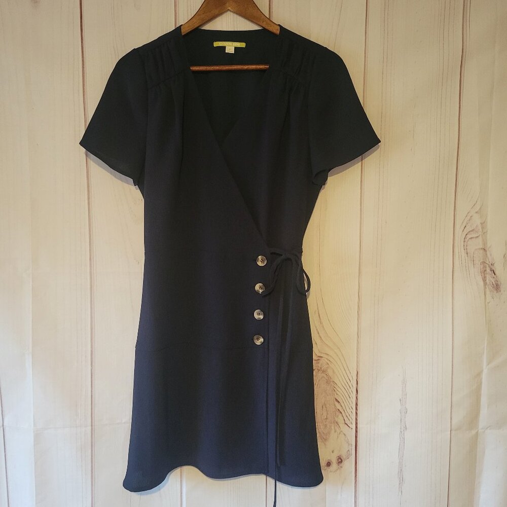 Gianni Bini V-Neck, Short Sleeve, Navy Blue, Tie Waist, Wrap Mini Dress, Sz 8,